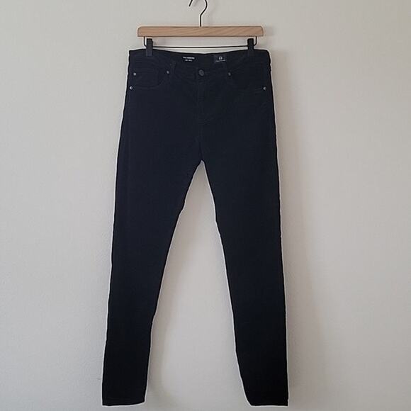 AG Adriano Goldschmied Super Skinny Legging Black Stretch Velvet Size 31R - Picture 1 of 8